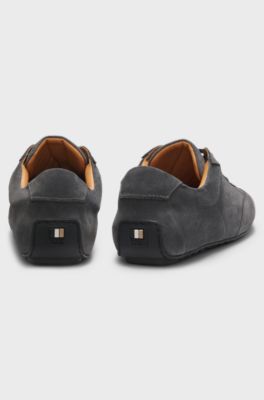 Suede trainers with embossed logo, Dark Grey