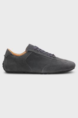Suede trainers with embossed logo, Dark Grey