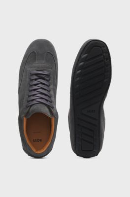 Suede trainers with embossed logo, Dark Grey