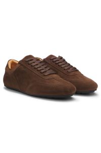 Suede trainers with embossed logo, Dark Brown