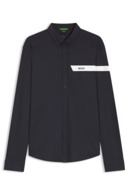 Regular-fit shirt in cotton jersey, Dark Blue