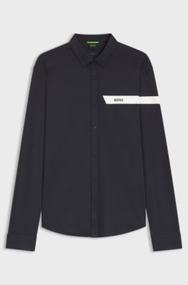 Regular-fit shirt in cotton jersey, Dark Blue