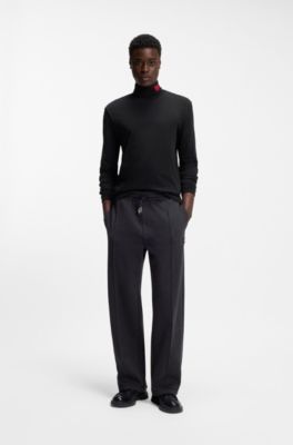 Slim-fit T-shirt van katoen met hoge logohalslijn, Zwart