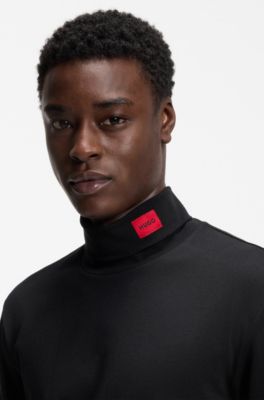 Slim-fit T-shirt van katoen met hoge logohalslijn, Zwart