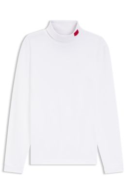 Slim-fit T-shirt in cotton with logo mock neckline, White