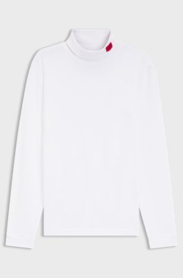 Slim-fit T-shirt in cotton with logo mock neckline, White