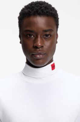 Slim-fit T-shirt in cotton with logo mock neckline, White