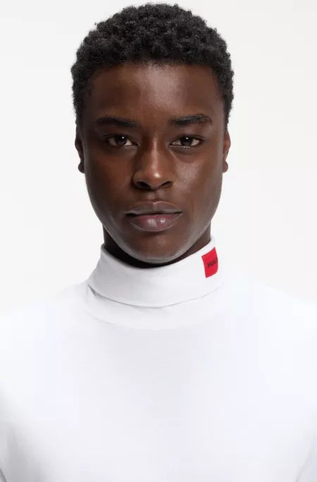 Slim-fit T-shirt in cotton with logo mock neckline