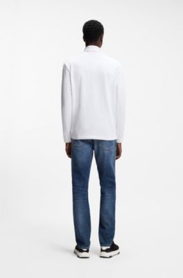 Slim-fit T-shirt in cotton with logo mock neckline, White