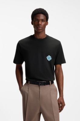 Cotton-jersey T-shirt with printed artwork, Black