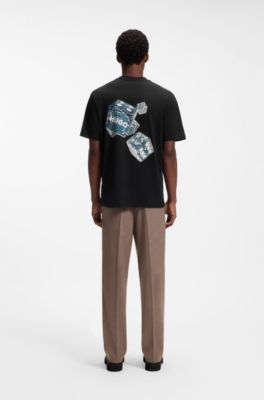 Cotton-jersey T-shirt with printed artwork, Black