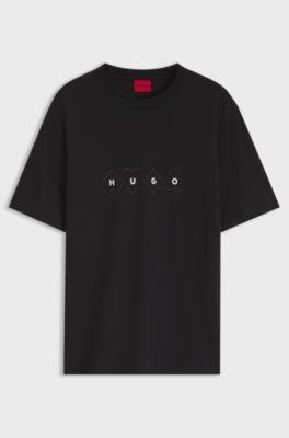 Cotton-jersey T-shirt with printed artwork, Black