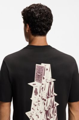 Cotton-jersey T-shirt with printed artwork, Black