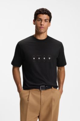 Cotton-jersey T-shirt with printed artwork, Black