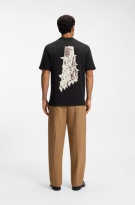 Cotton-jersey T-shirt with printed artwork, Black