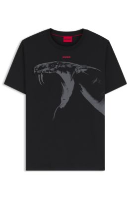 Cotton-jersey T-shirt with cobra print, Black