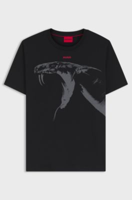 Cotton-jersey T-shirt with cobra print, Black