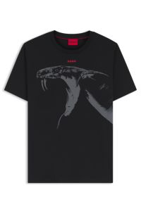 Cotton-jersey T-shirt with cobra print, Black