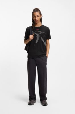Cotton-jersey T-shirt with cobra print, Black