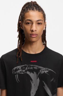 Cotton-jersey T-shirt with cobra print, Black