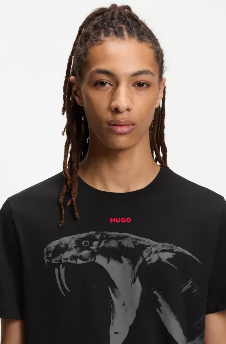Cotton-jersey T-shirt with cobra print