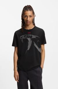T-shirt en jersey de coton avec imprimé cobra, Noir