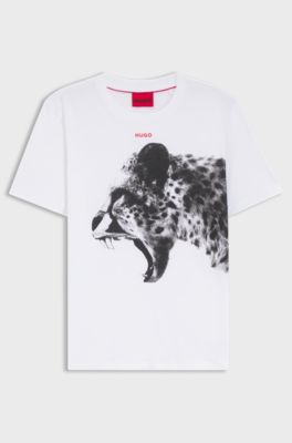 Cotton-jersey T-shirt with cobra print, White