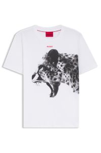 Cotton-jersey T-shirt with cobra print, White
