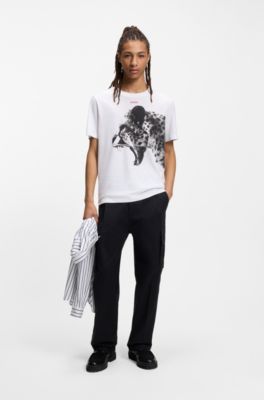 Cotton-jersey T-shirt with cobra print, White