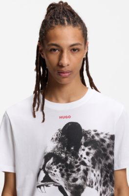 T-shirt i bomuldsjersey med kobraprint, Hvid