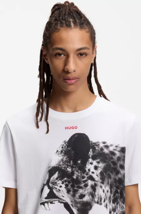 Cotton-jersey T-shirt with cobra print