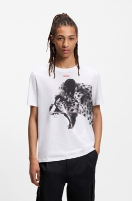 T-shirt van katoenen jersey met cobraprint, Wit