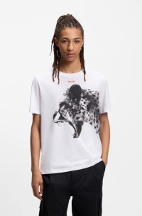 T-Shirt aus Baumwoll-Jersey mit Cobra-Print, Weiß