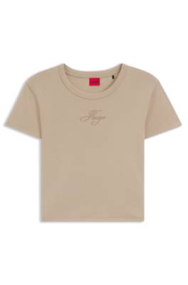 Hugo Cotton-blend T-shirt with embroidered logo dam – bild 4