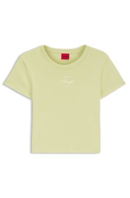 Cotton-blend T-shirt with embroidered logo, Light Beige