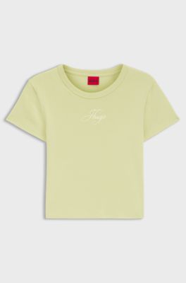 Cotton-blend T-shirt with embroidered logo, Light Green
