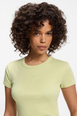 Cotton-blend T-shirt with embroidered logo, Light Green