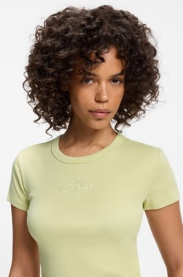 Hugo Cotton-blend T-shirt with embroidered logo dam – bild 3