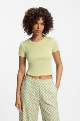 Cotton-blend T-shirt with embroidered logo, Light Beige