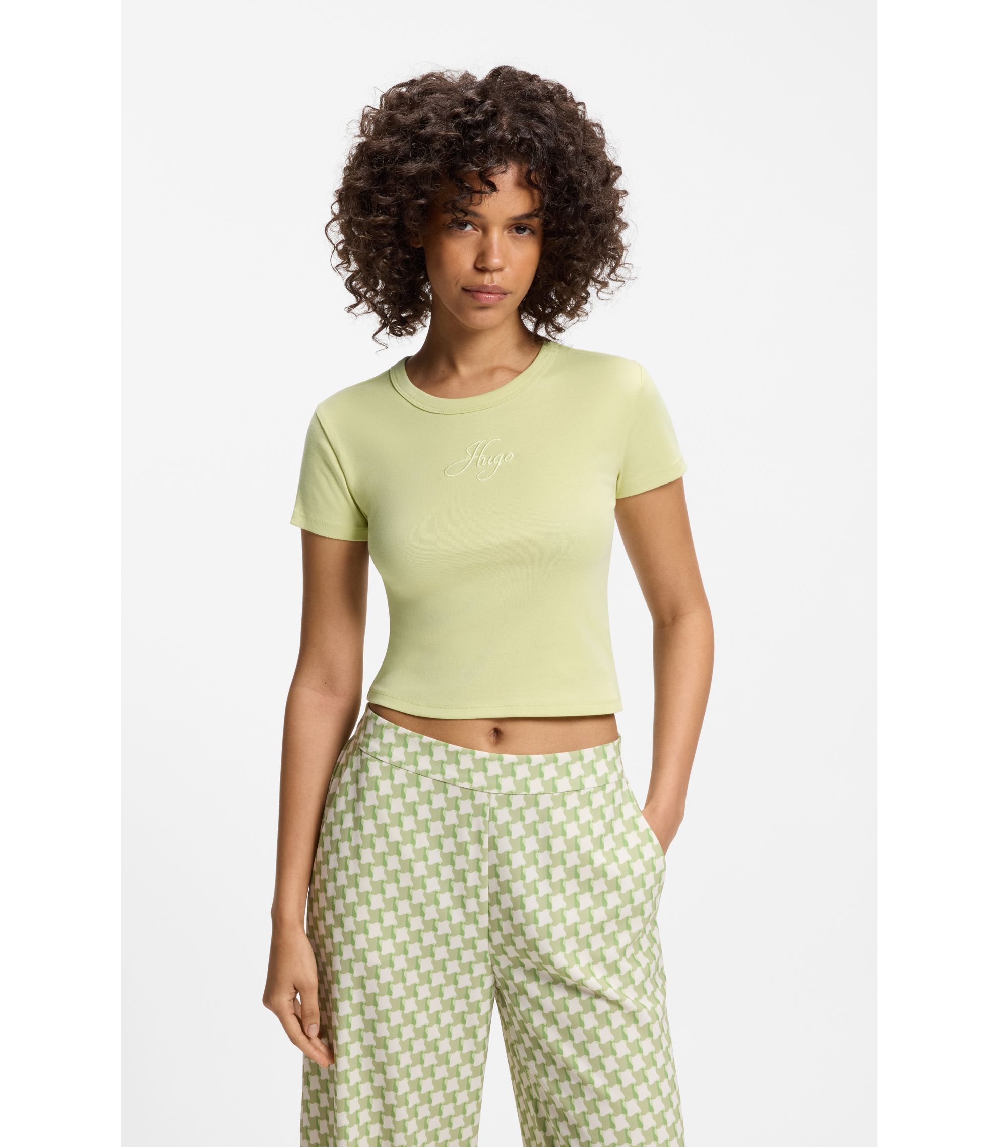 T-Shirt aus Baumwoll-Mix mit Logo-Stickerei