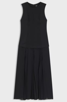 Sleeveless dress in crepe with pliss&eacute; skirt, Light Blue