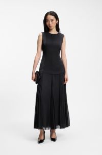 Sleeveless dress in crepe with pliss&eacute; skirt, Light Blue