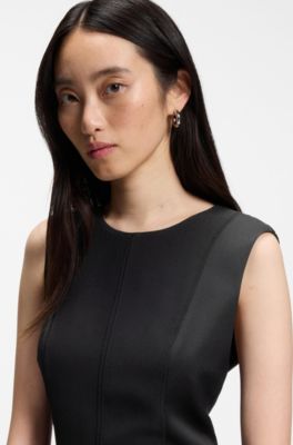 Sleeveless dress in crepe with pliss&eacute; skirt, Light Blue