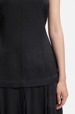 Sleeveless dress in crepe with pliss&eacute; skirt, Light Blue