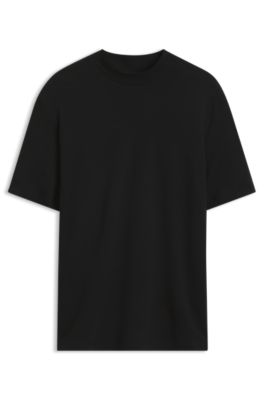 Slim-fit T-shirt in cotton and wool, Black