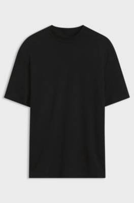 Slim-fit T-shirt in cotton and wool, Black