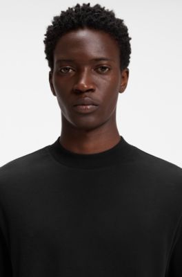 Slim-fit T-shirt in cotton and wool, Black