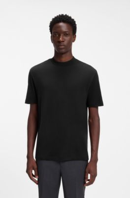 Slim-fit T-shirt in cotton and wool, Black