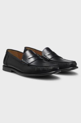 Leather moccasins with penny trim, Black