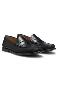 Leather moccasins with penny trim, Black